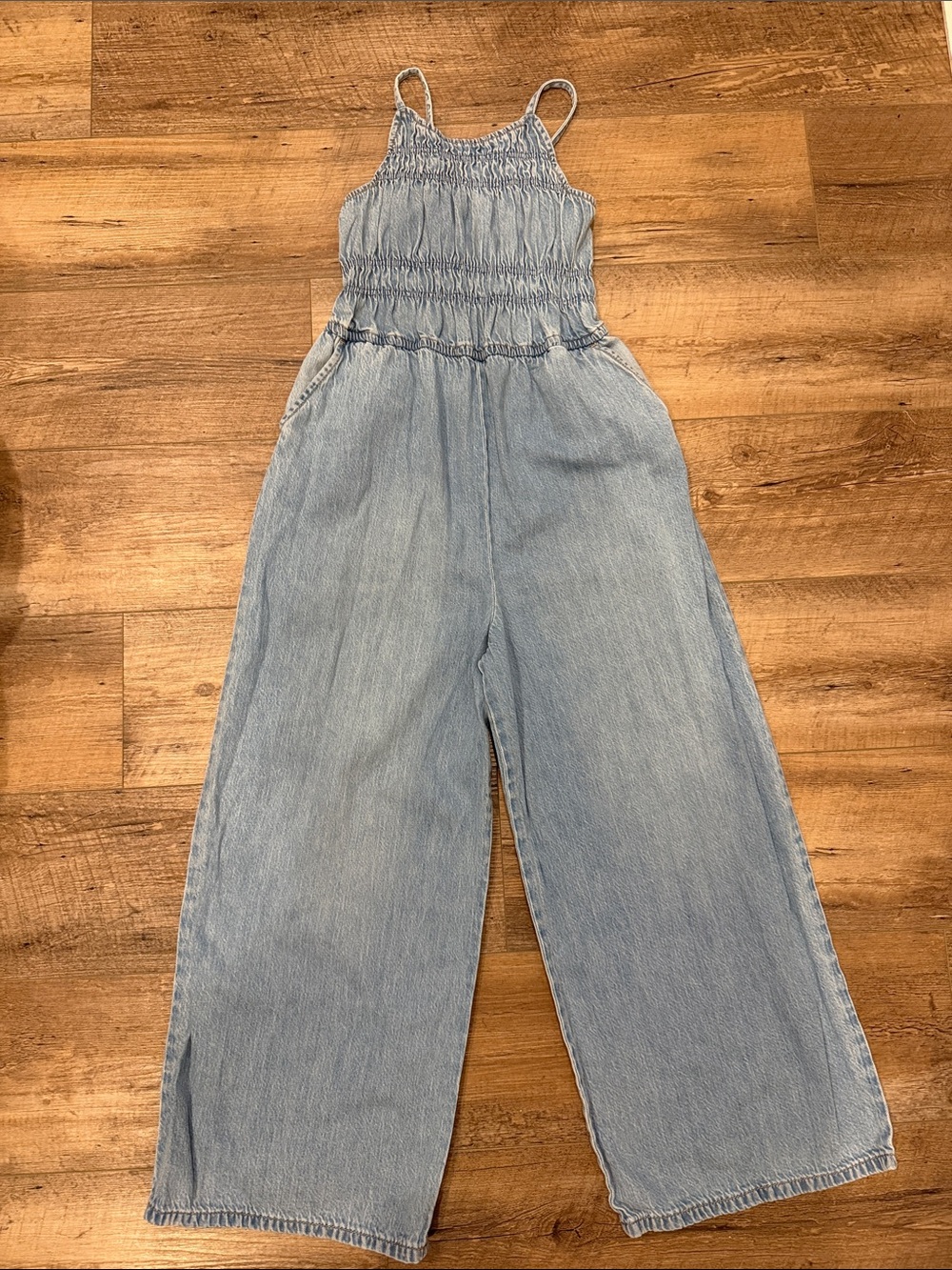 abercrombie kids Light Blue Denim Smocked Jumpsuit